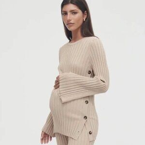Legoe Heritage | Luxe L/S Ribbed Button Knit Top in Latte, Sz S* ♥ Like new